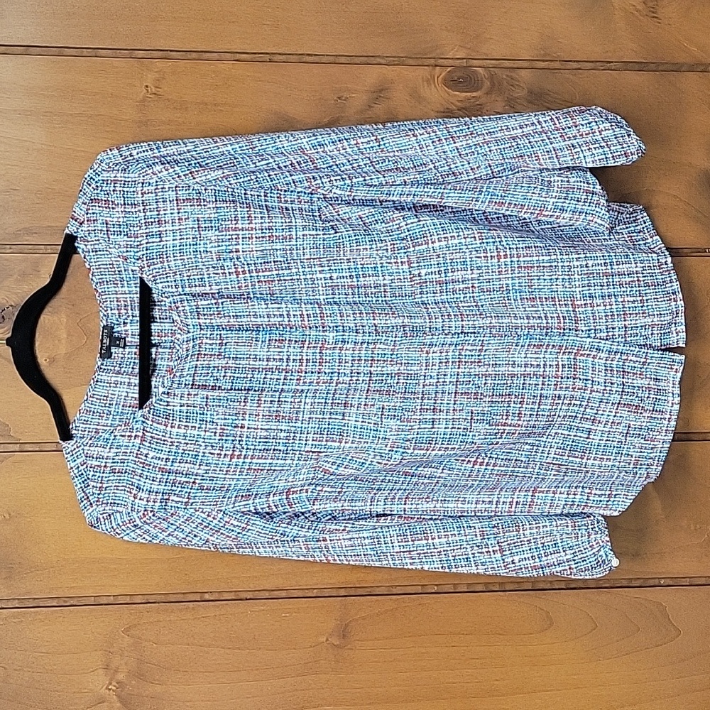 Talbots Light Weight Long Sleeve Hidden Front Button Blouse Red White Blue